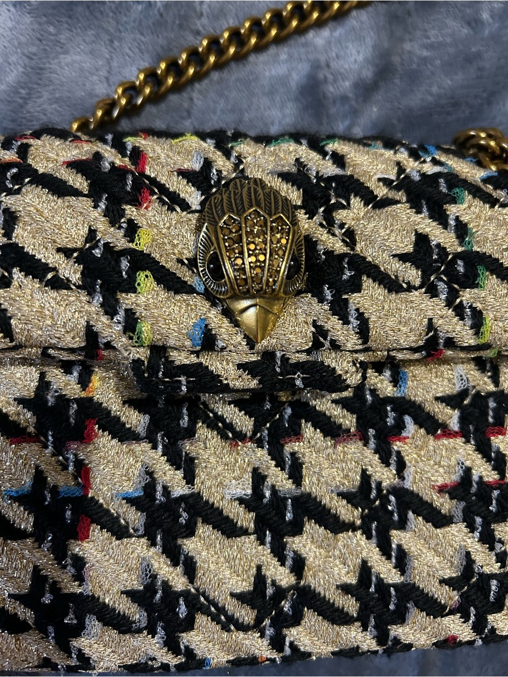 Kurt Geiger Gold & Black Tweed Chain Shoulder Bag - Picture 2 of 7